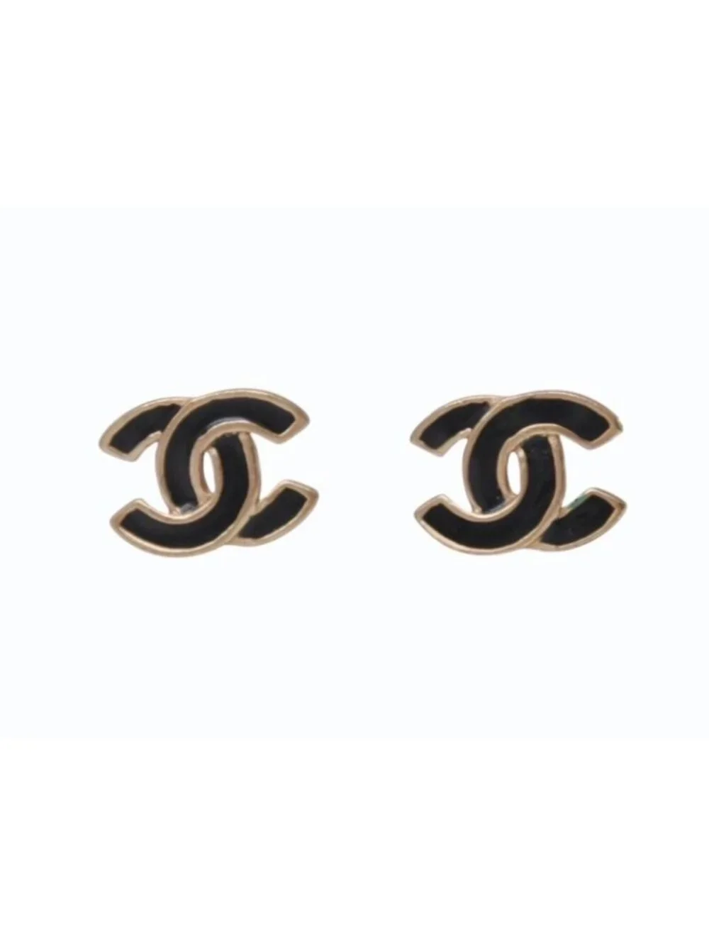 Chanel CC Logo Earrings 02 Black Gold Frame